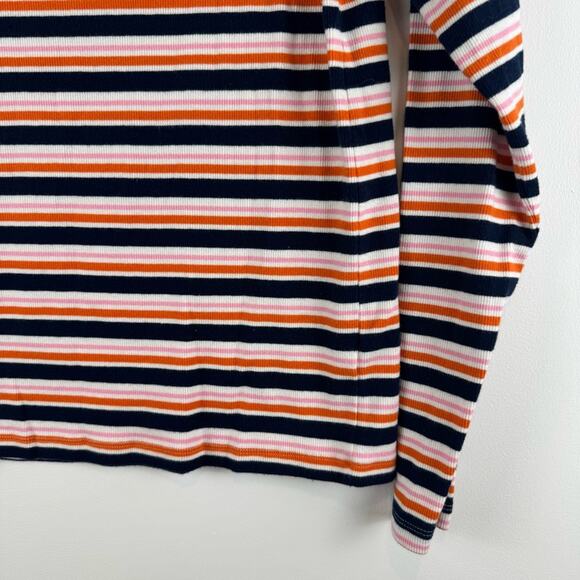 LOFT Women's Crew Neck Striped Long Sleeve Top - Navy, Orange, White - Picture 9 of 12